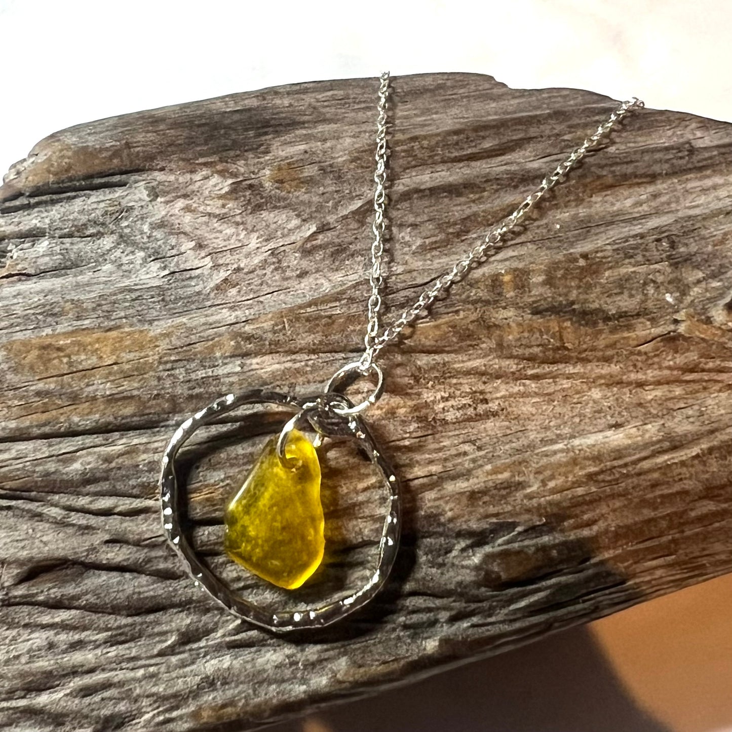 Canary Island Rare Neon Yellow  Sea Glass Pendant