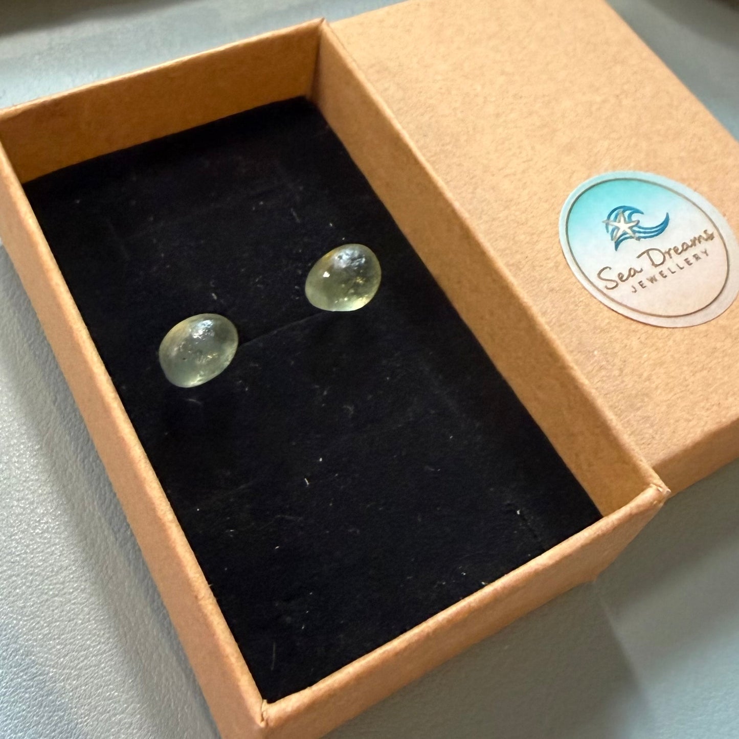 Pale Aqua Green Seaham Glass Stud Earrings