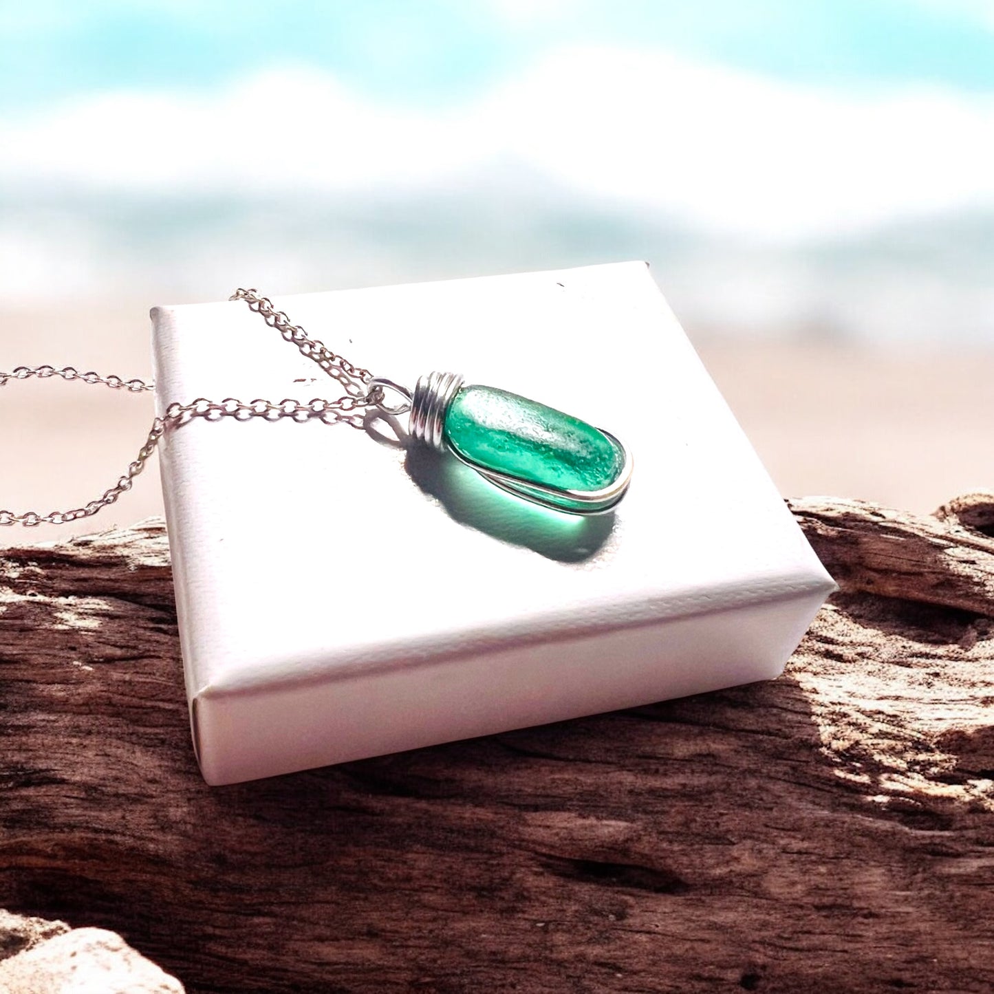 Canary Island Rare Turquoise Green Sea Glass Pendant