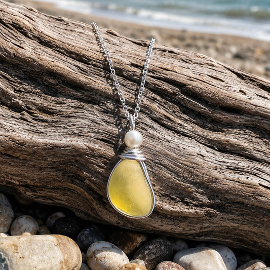 Rare Sunny Yellow Sea Glass Pendant