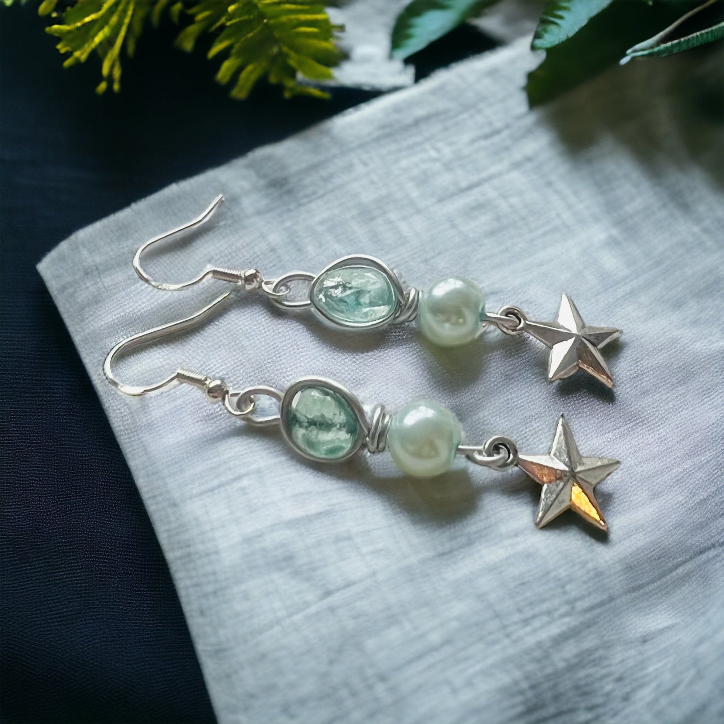 Sea Glass & Star Long Drop Earrings