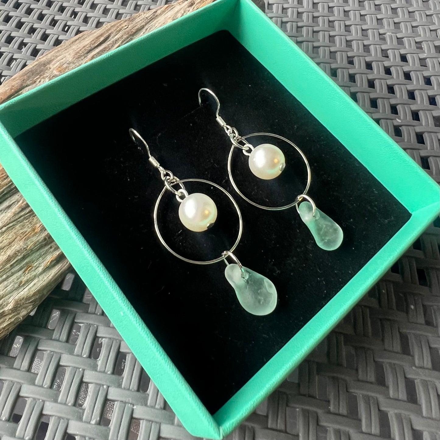 Statement Seaham Sea Glass and Glass Pearl Earrings