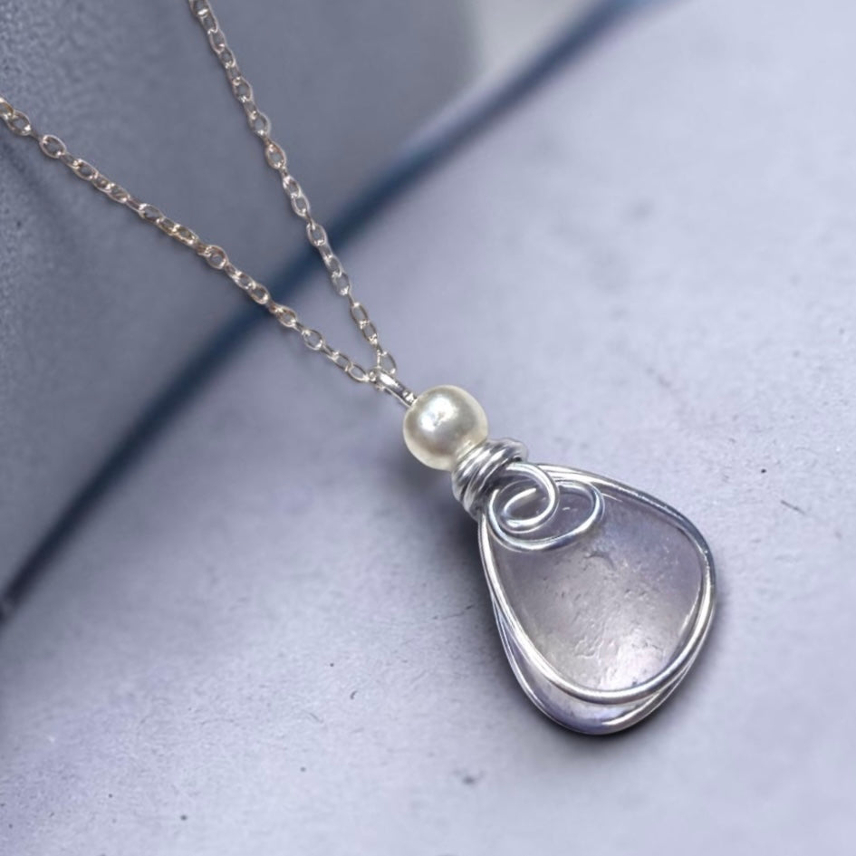 Rare Lilac Seaham Sea Glass Pendant