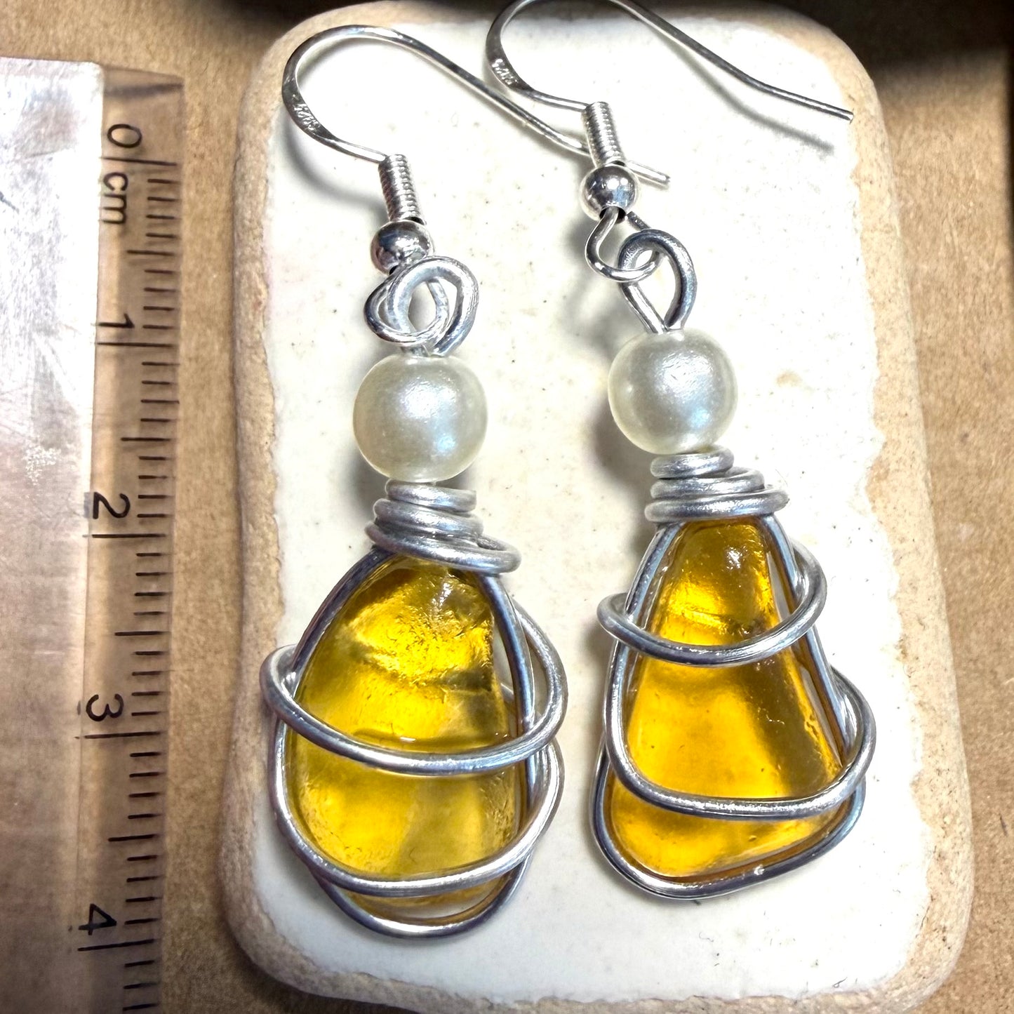 Yellow Canary Island Sea Glass Earrings