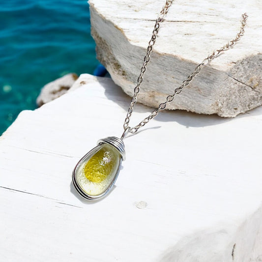 Pale Yellow and White Seaham Sea Glass Multi Pendant