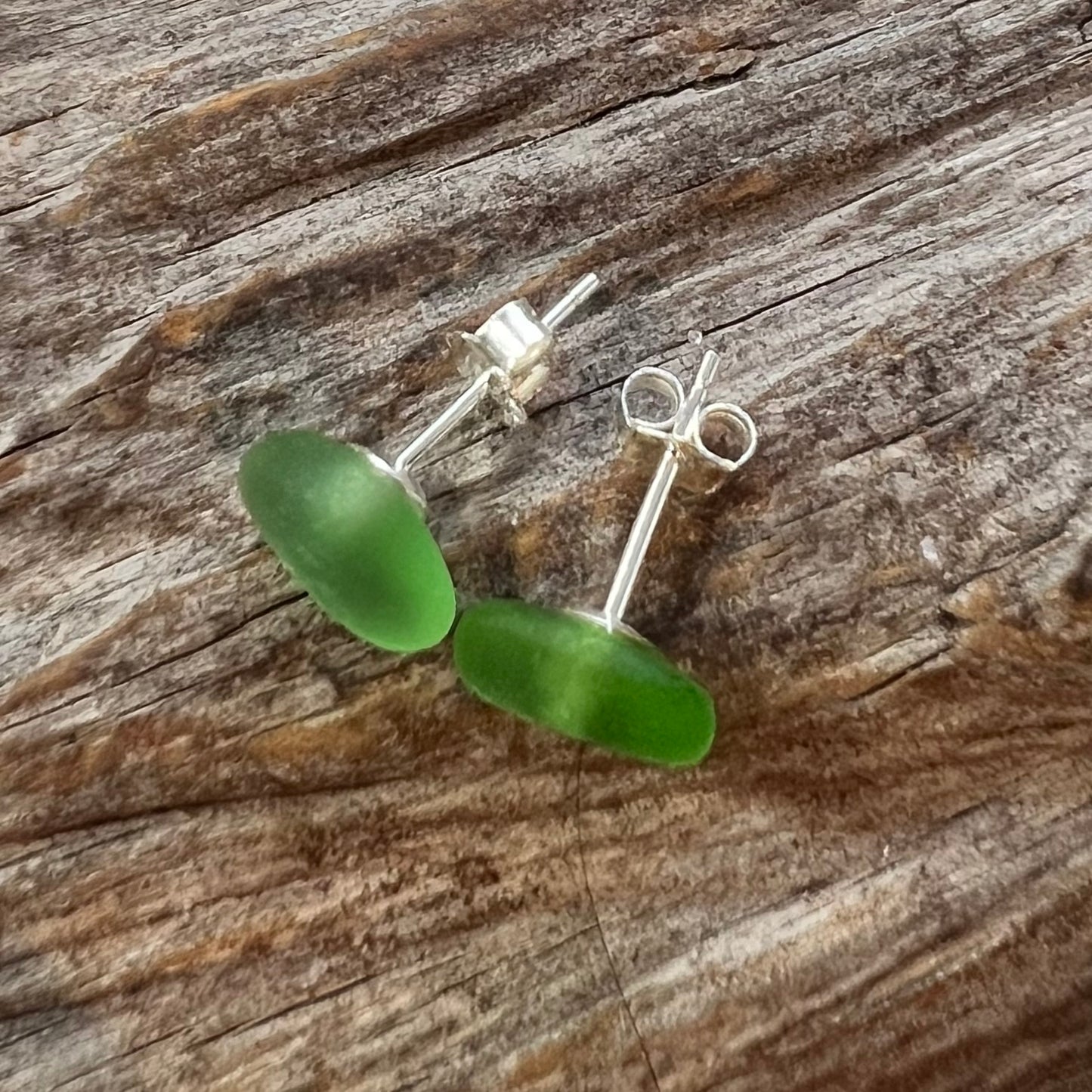 Bright Lime Green Canary Sea Glass Stud Earrings