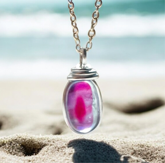 Very Rare Pink and Purple Seaham Sea Glass Multi Tone Pendant .