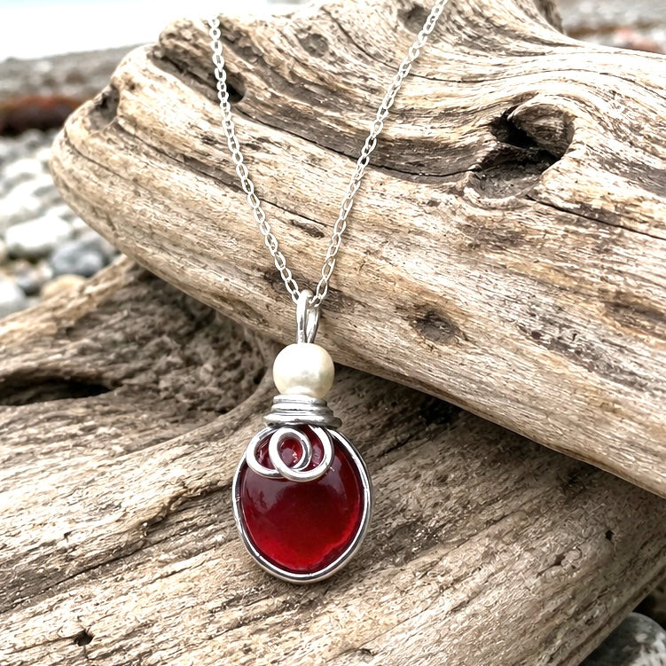 Very Rare Red Seaham Sea Glass Pendant