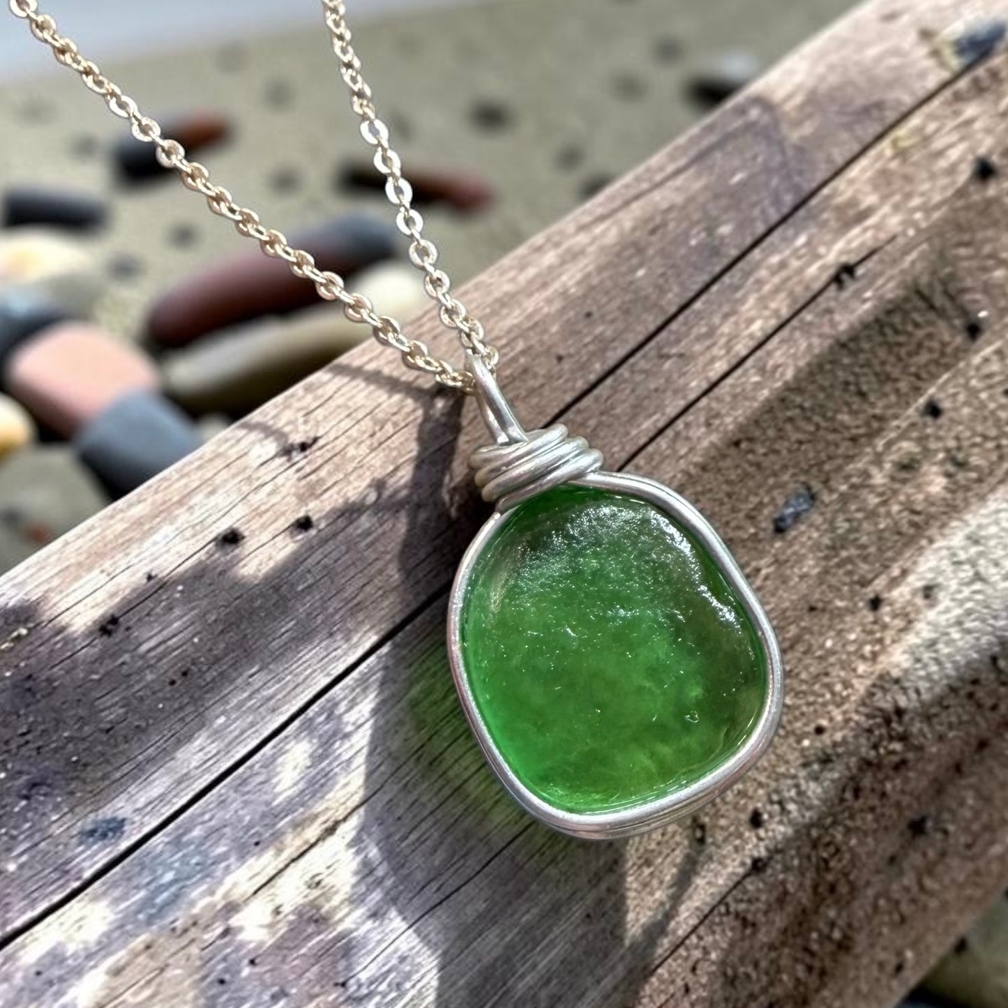 Bright Green Devon  Sea Glass Pendant
