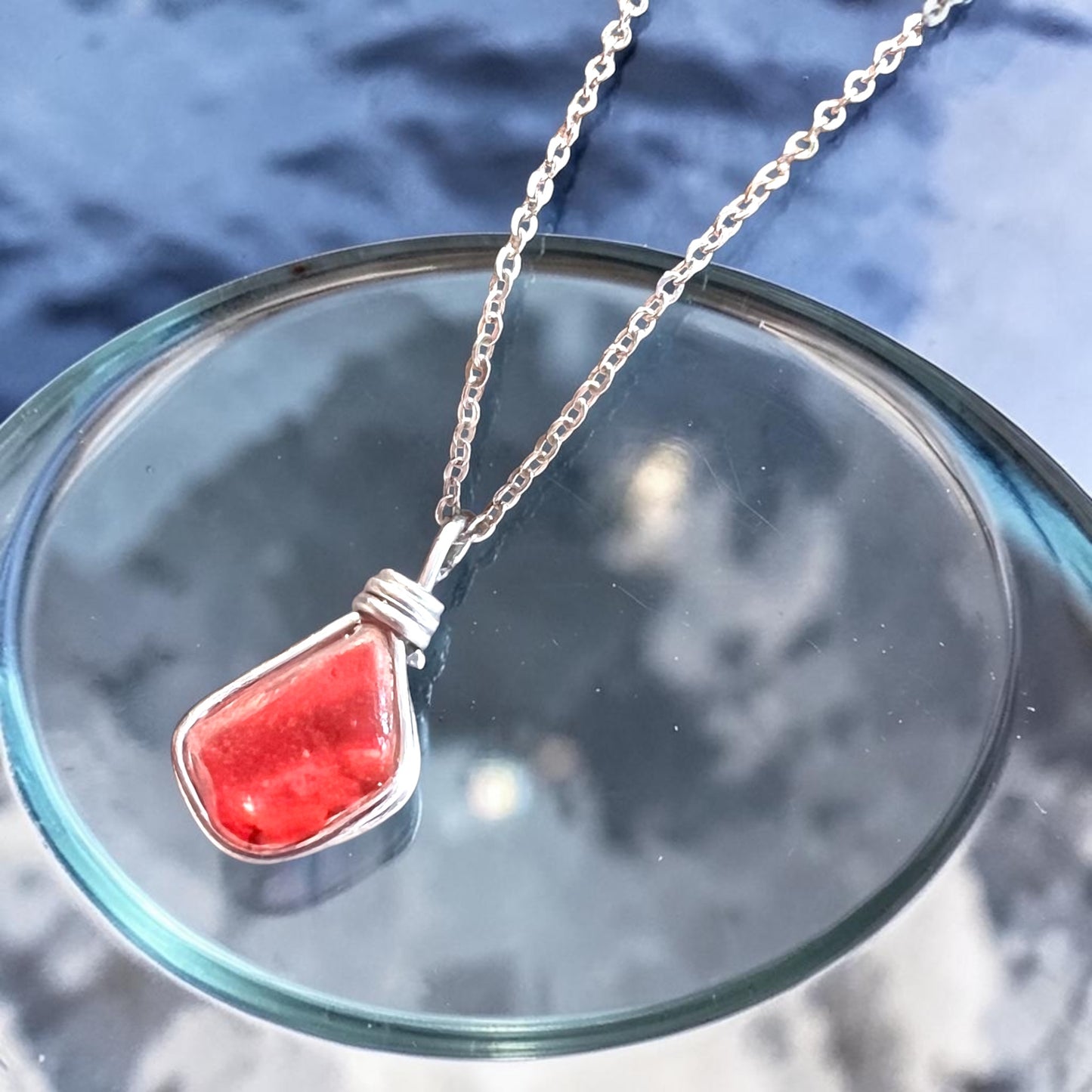 Coral Pink Seaham Sea Glass Multi Pendant