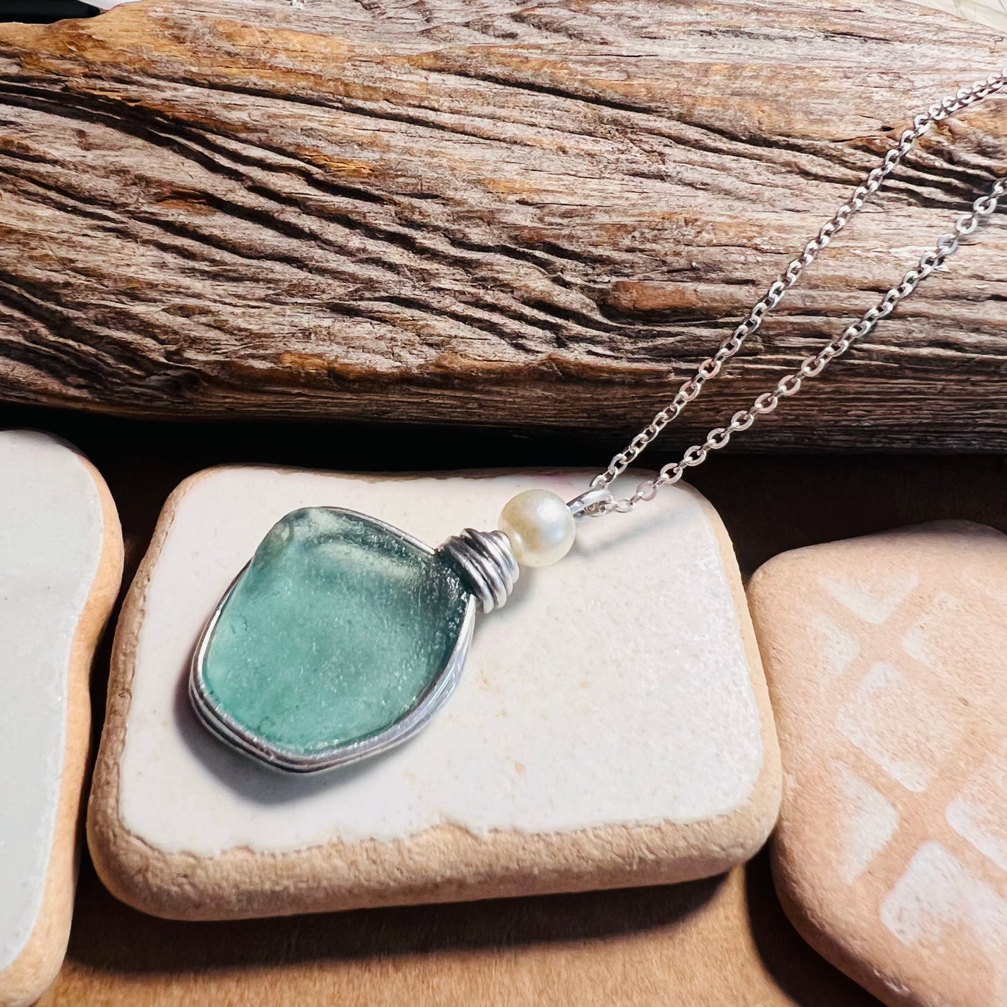 Large Turquoise Seaham Sea Glass Pendant