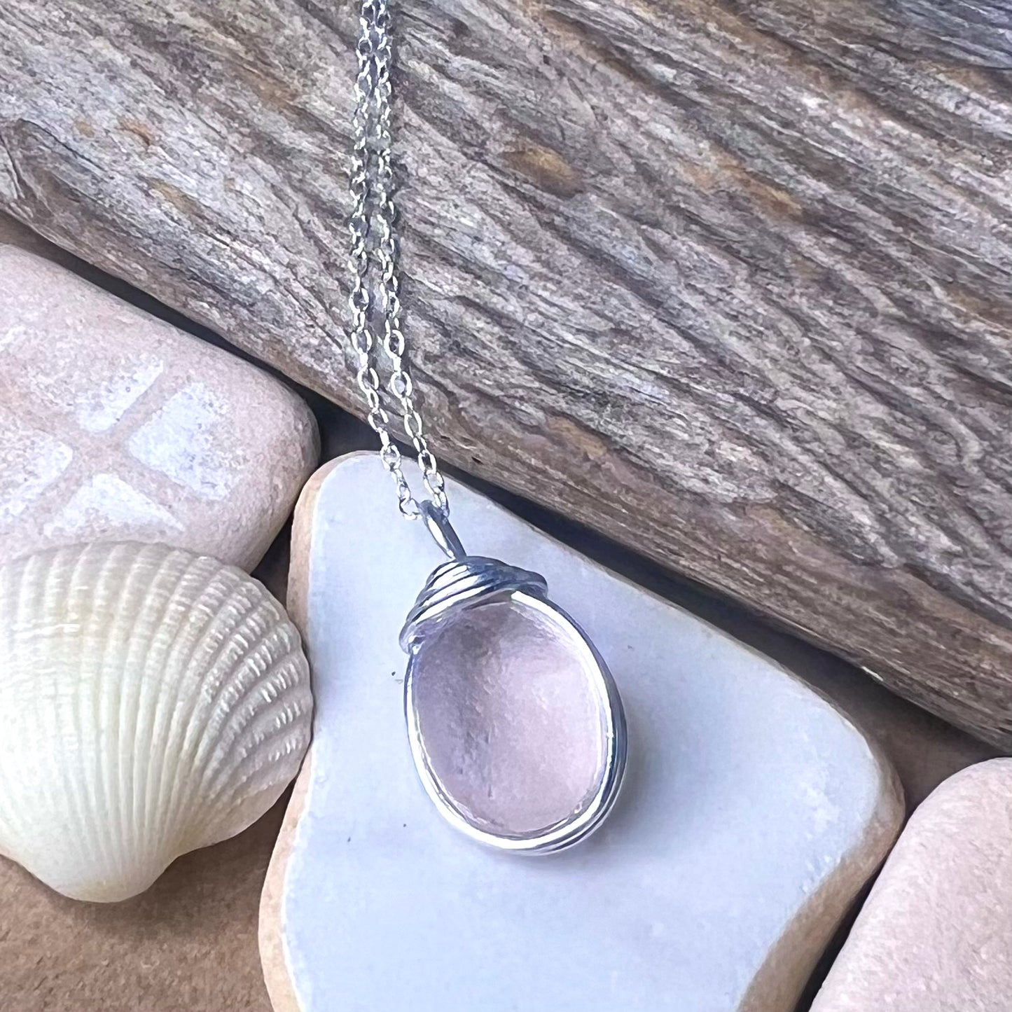 Rare Pale Pink Shade Sea Glass Pendant