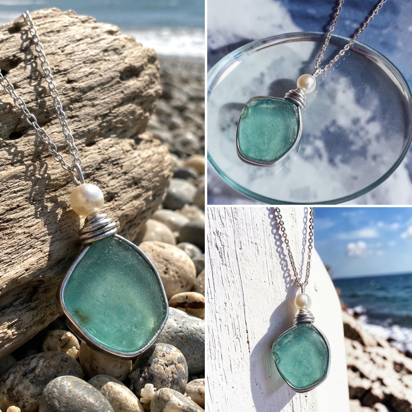 Large Turquoise Seaham Sea Glass Pendant