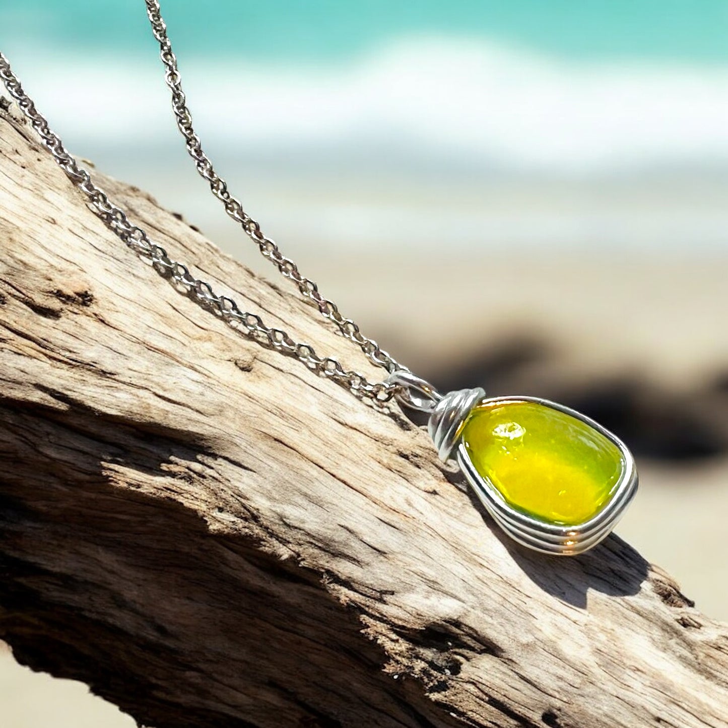 Rare Yellow UV Reactive Seaham Sea Glass Pendant