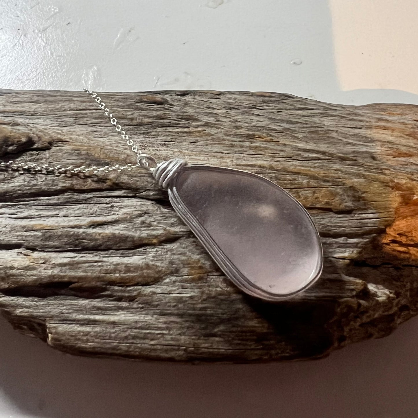 Rare Large Pale Pink Seaham Sea Glass Pendant