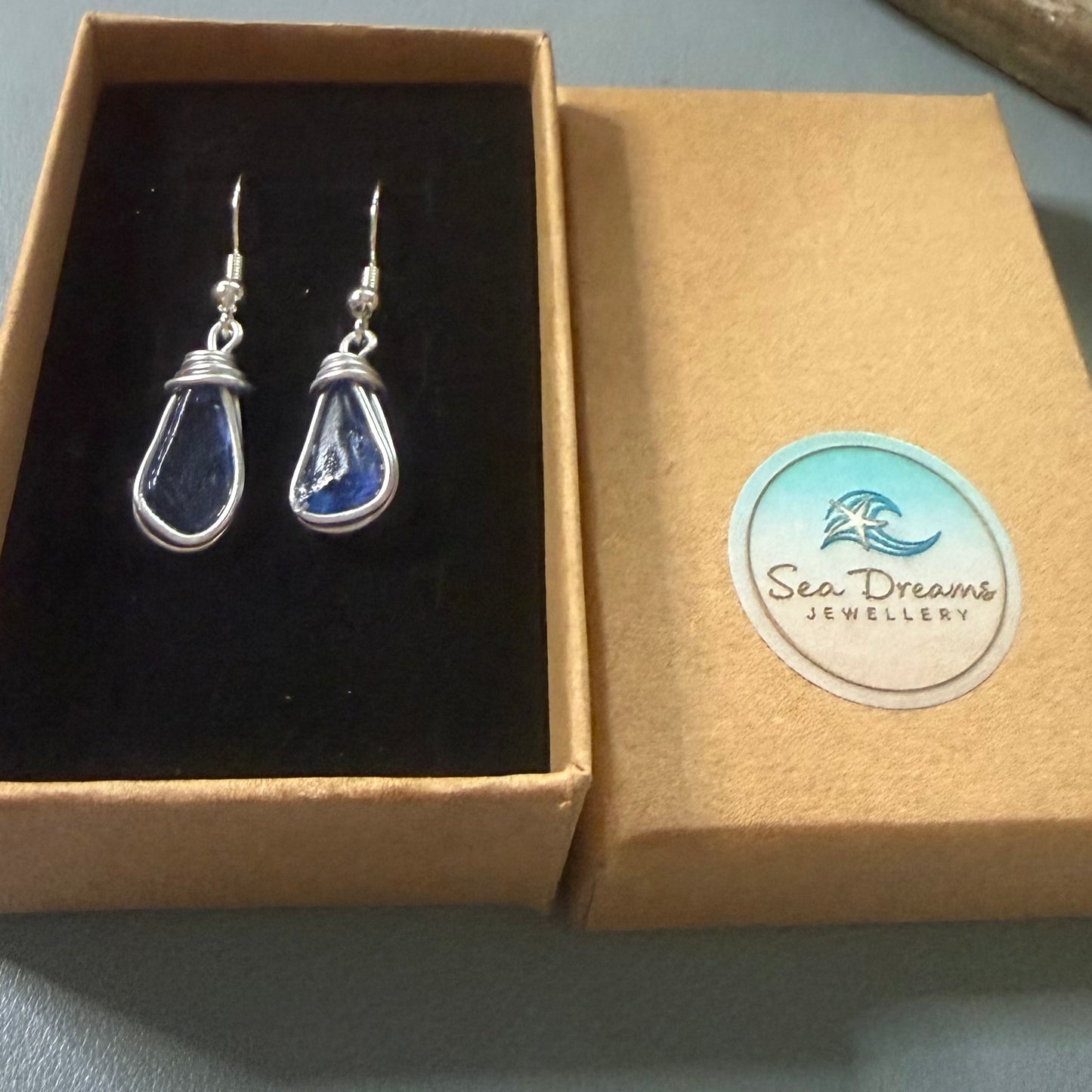 Blue Seaham Sea Glass Earrings