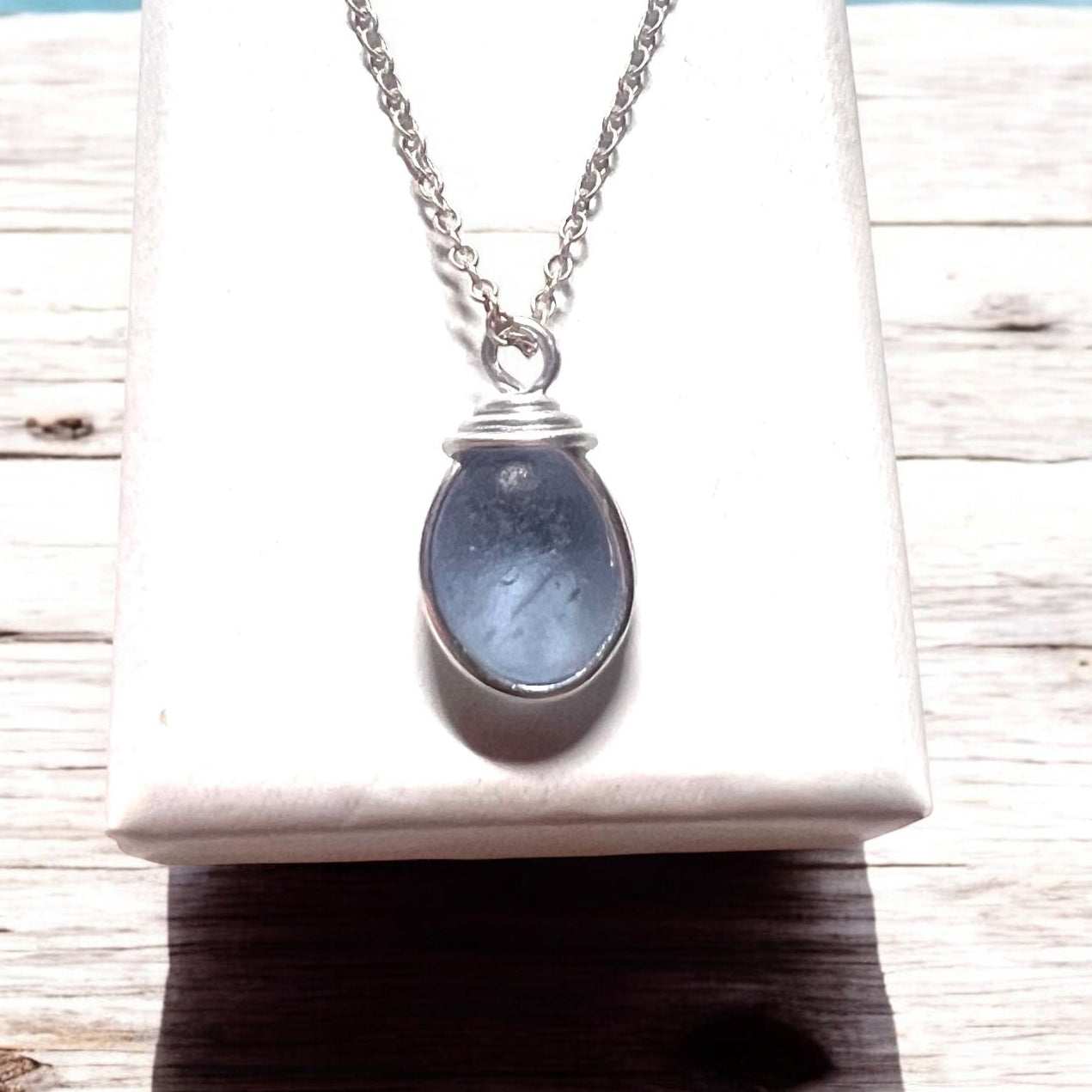 Rare Pale Blue Seaham Sea Glass Pendant