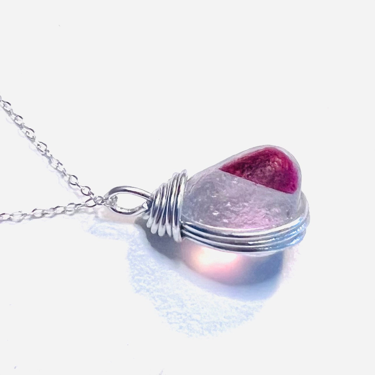 Large Pink & White Seaham Sea Glass Multi Pendant