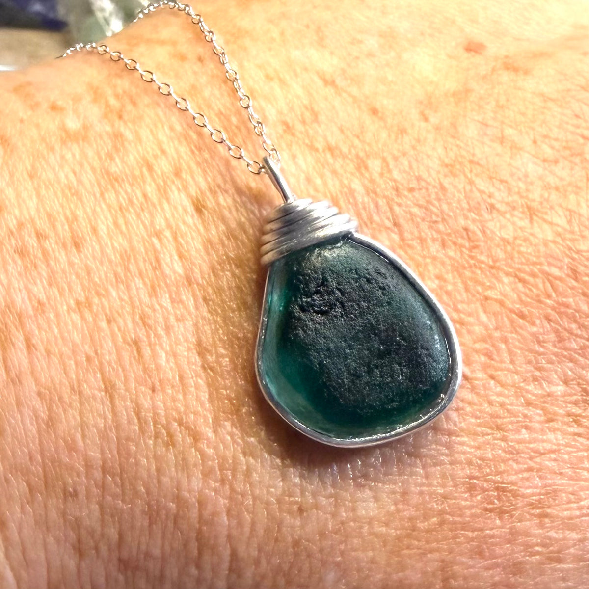 Large Striped Turquoise Seaham Sea Glass Multi Pendant