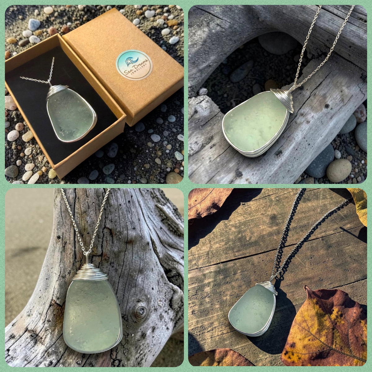 Large Pale Aqua Seaham Sea Glass Pendant