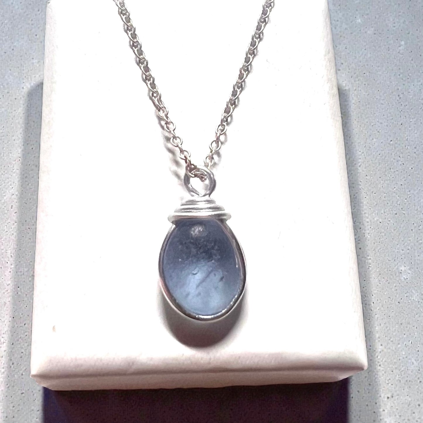 Rare Pale Blue Seaham Sea Glass Pendant