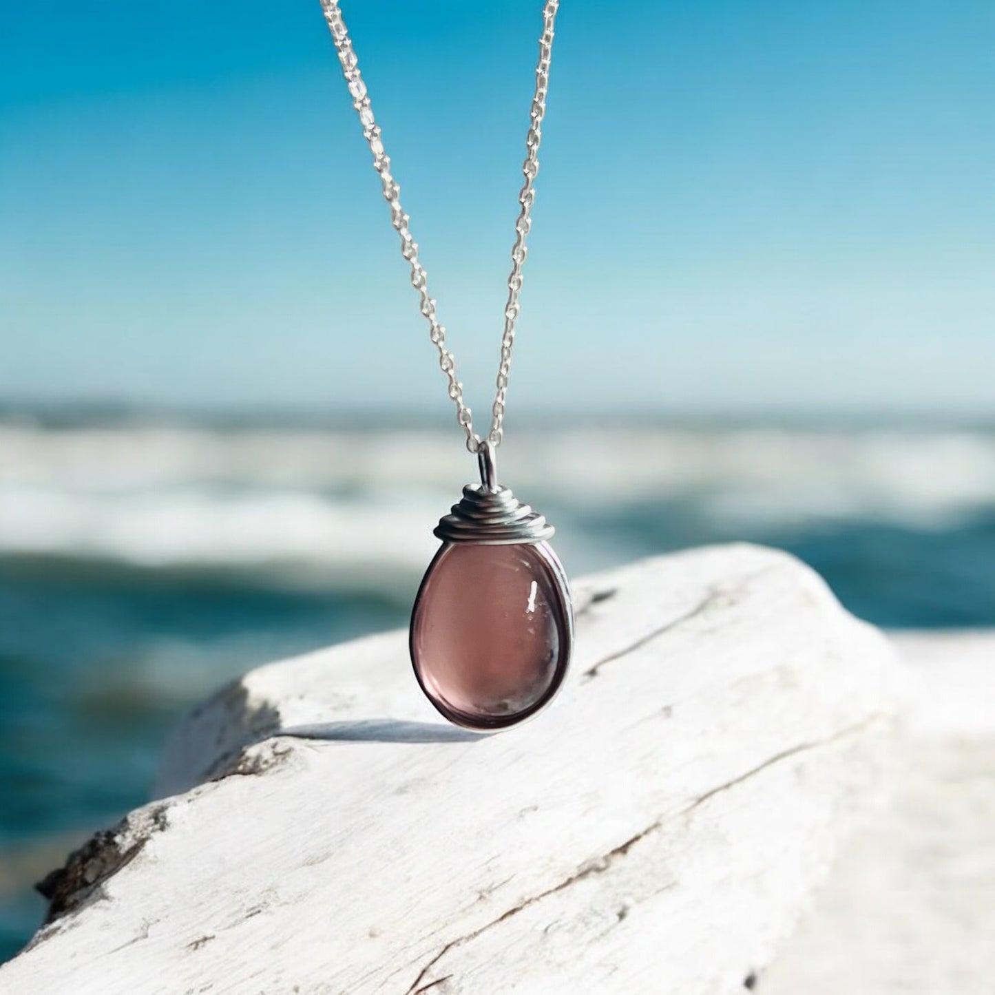 Rare Plum Purple Seaham Sea Glass Bubble Pendant