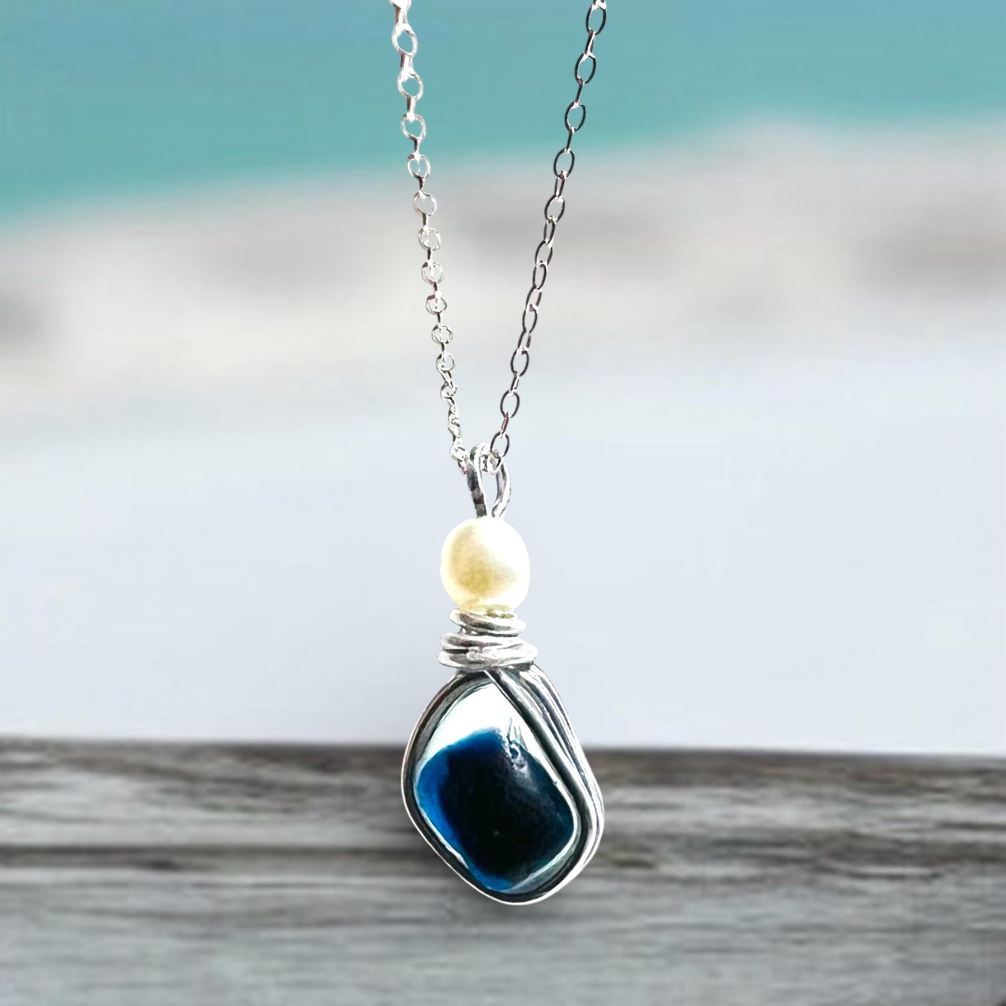 Deep Blue Seaham Sea Glass Multi Pendant
