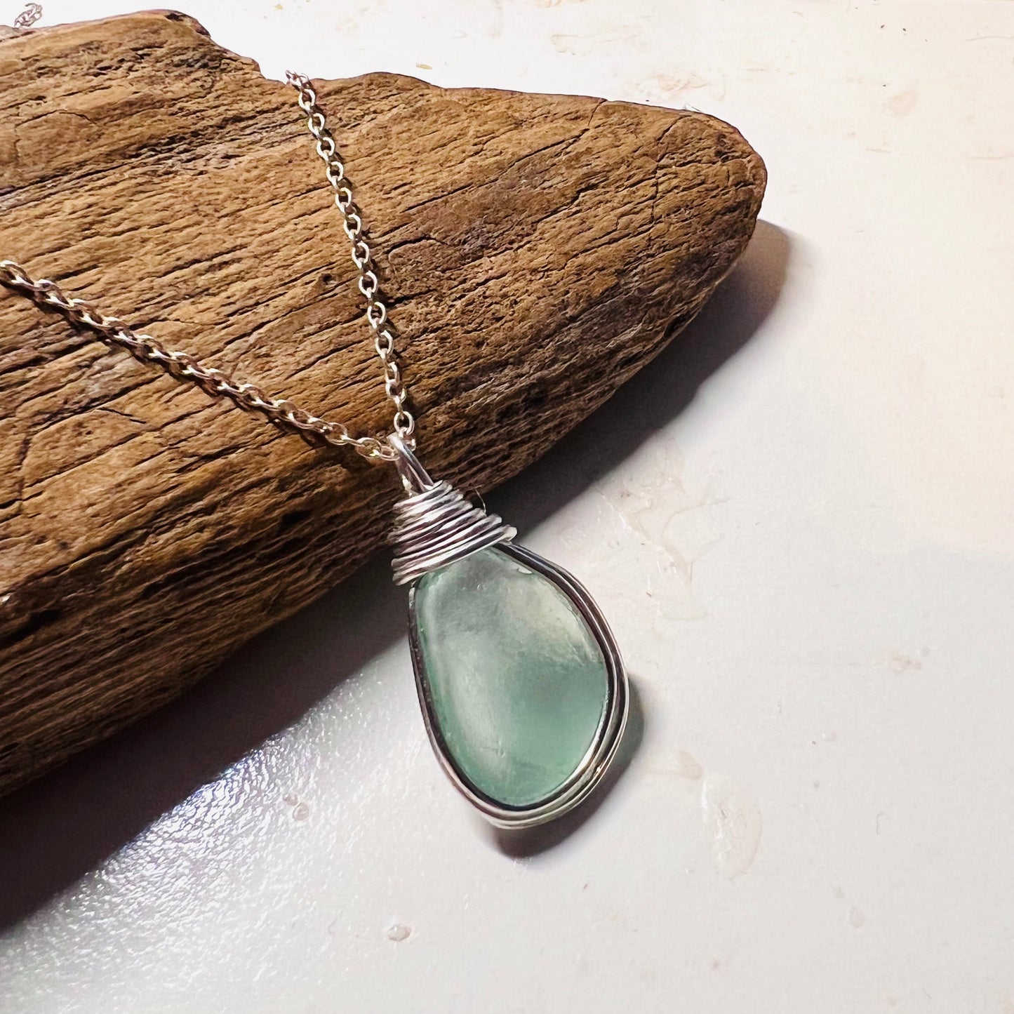 Pale Aqua Seaham Sea Glass Pendant