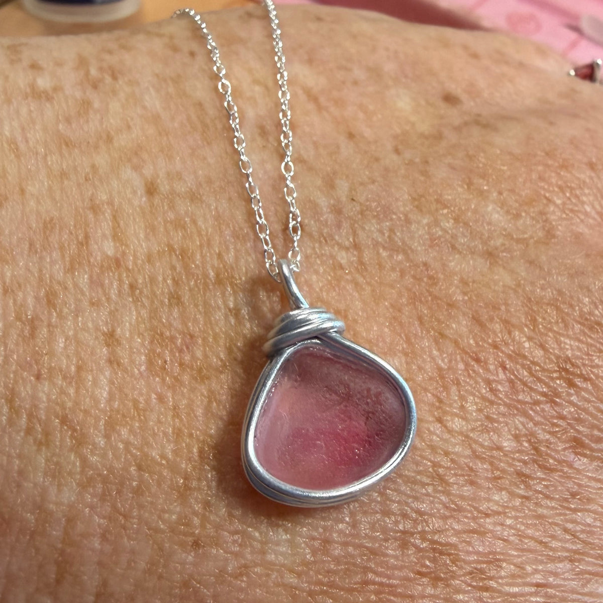 Rare Pale Pink Seaham Sea Glass Multi Pendant