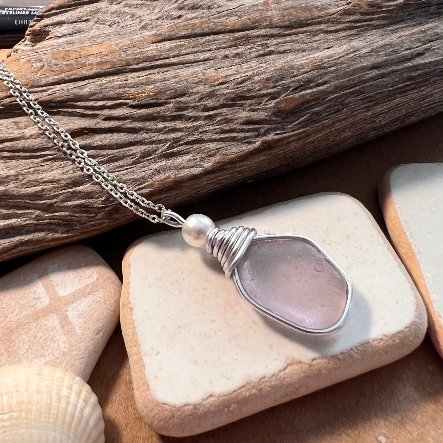 Rare Lilac Purple/Pink tone Seaham Sea Glass Pendant