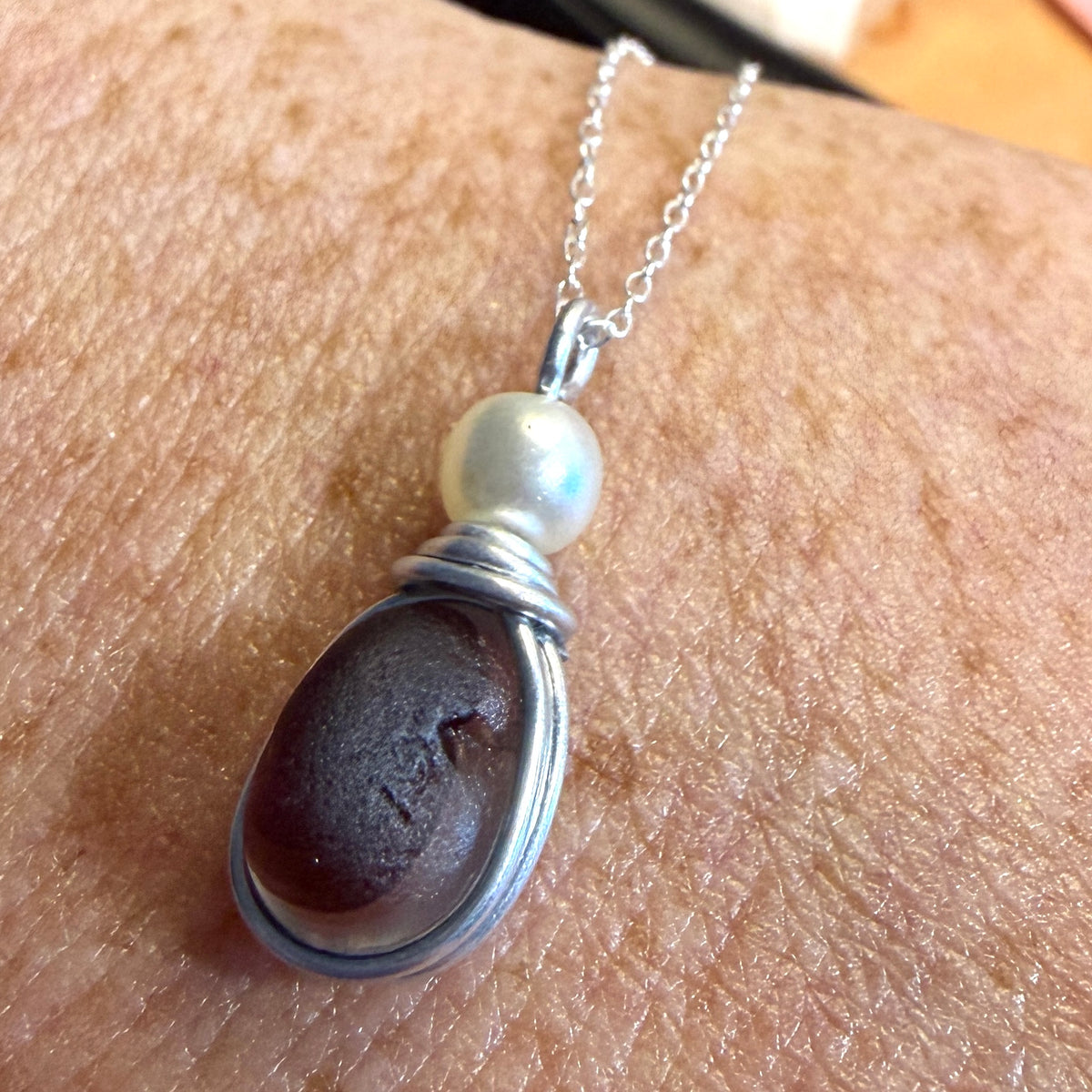 Rare Maroon Tone Seaham Sea Glass Pendant
