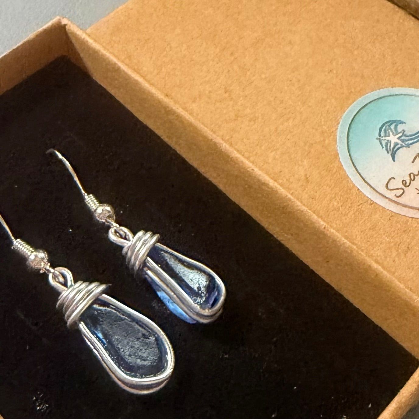 Blue Seaham Sea Glass Earrings