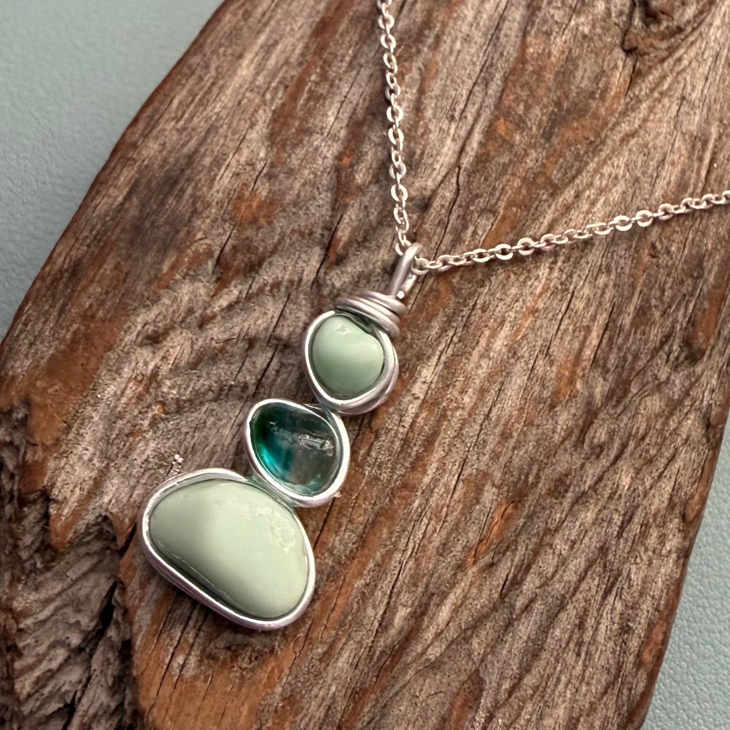 Three Piece Mint Green Seaham Sea Glass Pendant