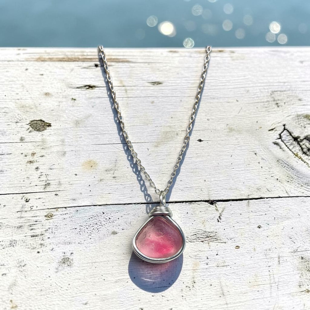 Rare Pale Pink Seaham Sea Glass Multi Pendant