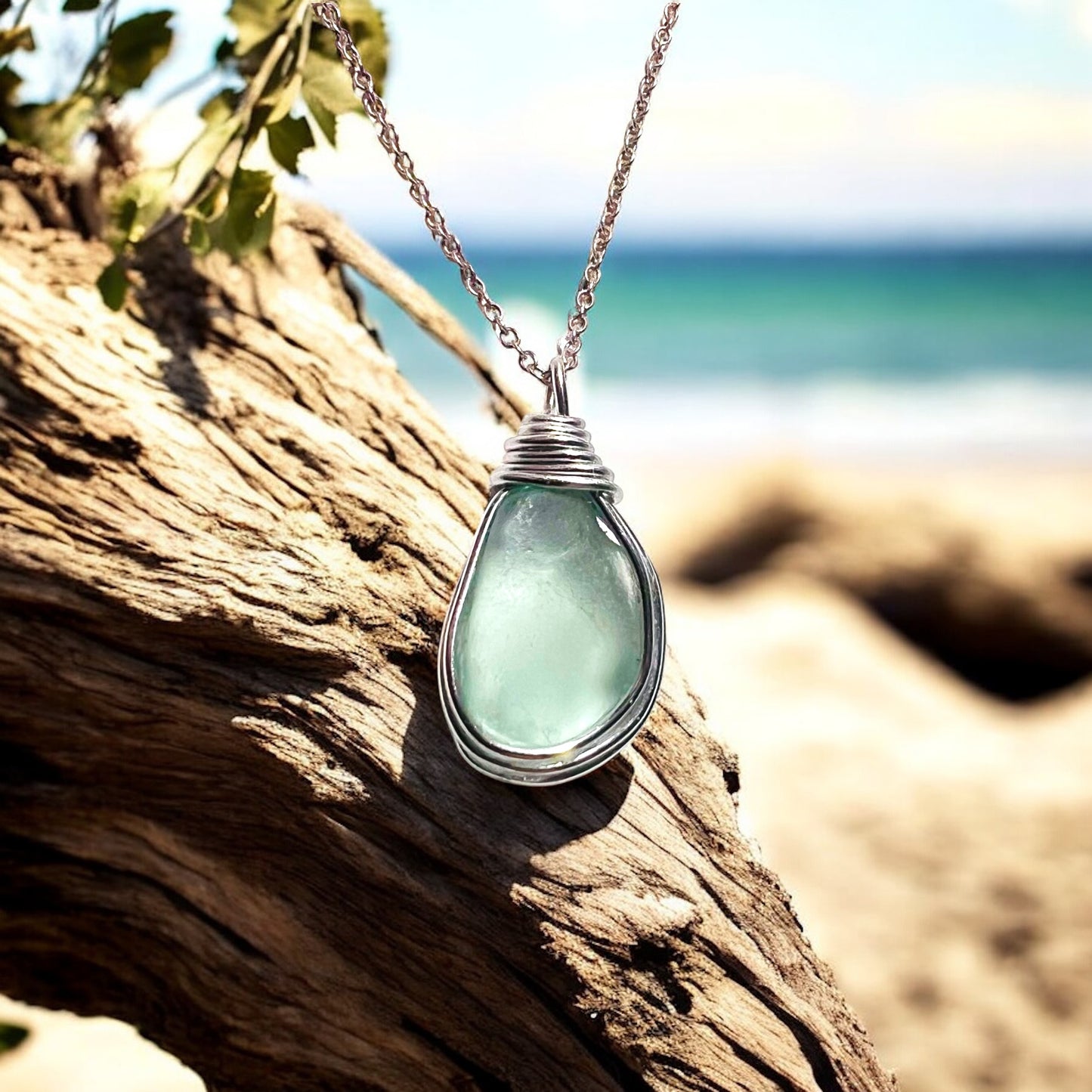 Pale Aqua Seaham Sea Glass Pendant