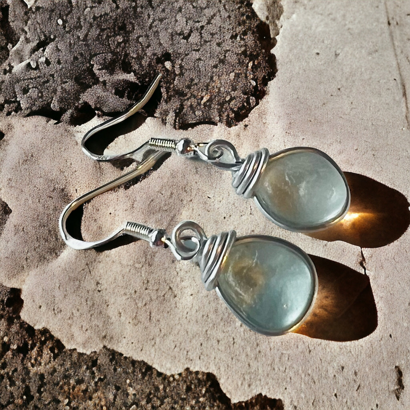 Aqua Sea Foam Seaham Sea Glass Earrings On Sterling Silver Hooks
