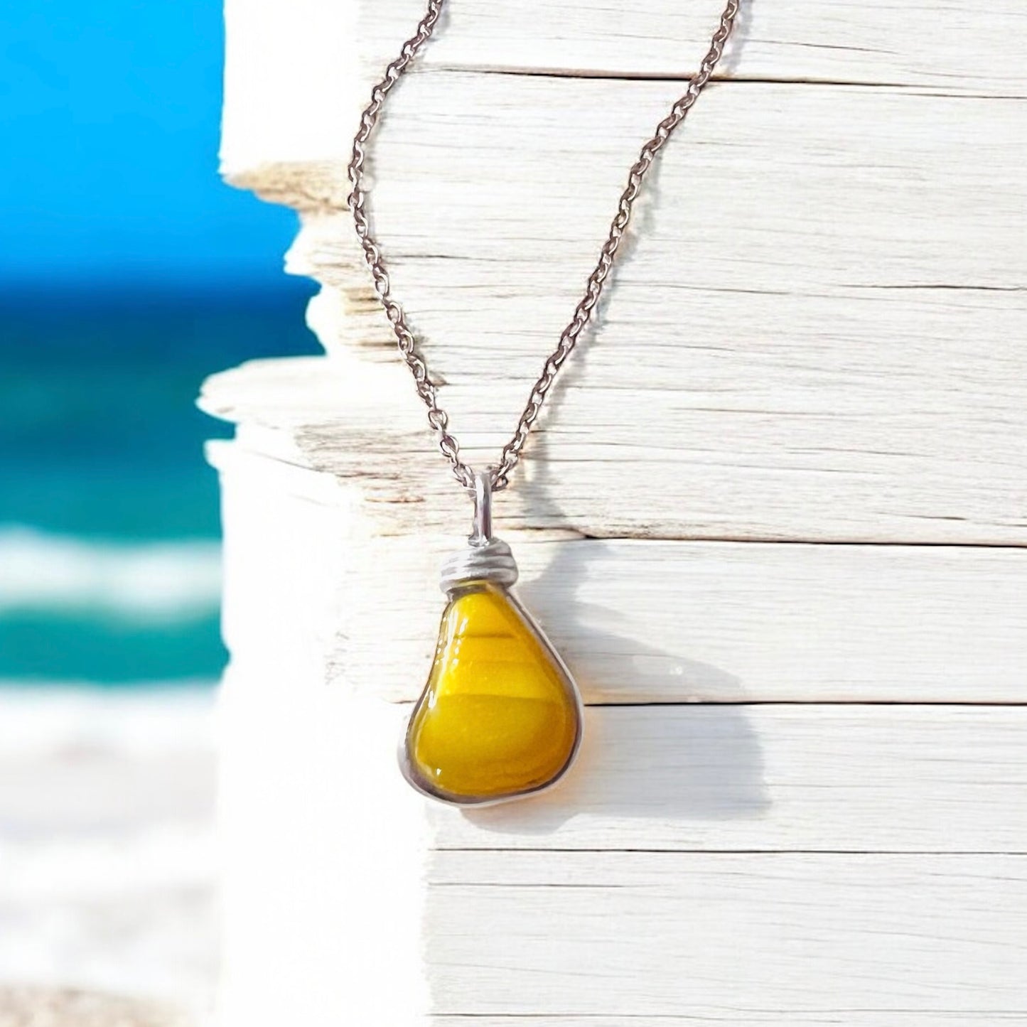 Canary Island Rare Yellow Sea Glass Pendant