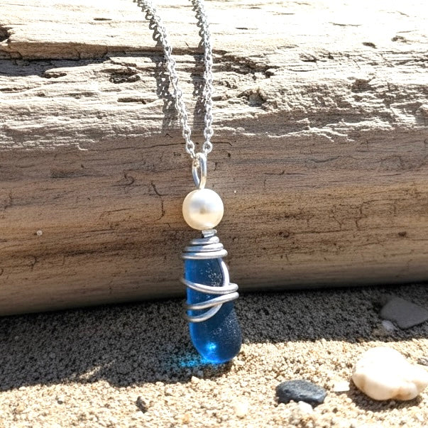 Blue Seaham Sea Glass Pendant