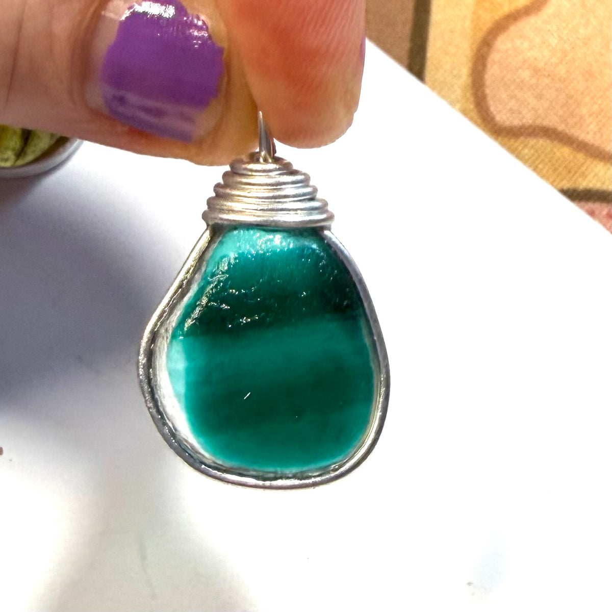 Large Striped Turquoise Seaham Sea Glass Multi Pendant