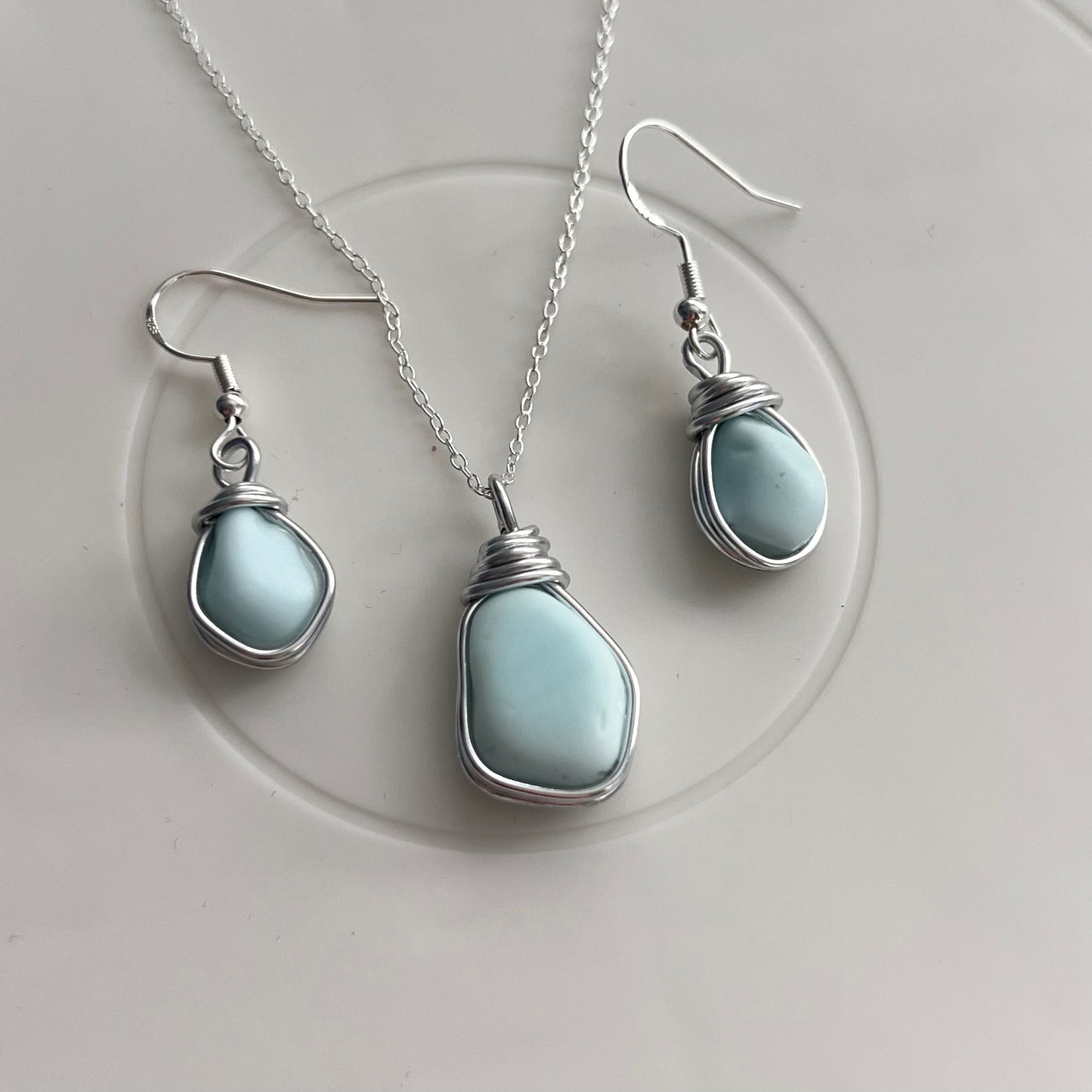 Milky Blue Seaham Sea Glass Jewellery Set