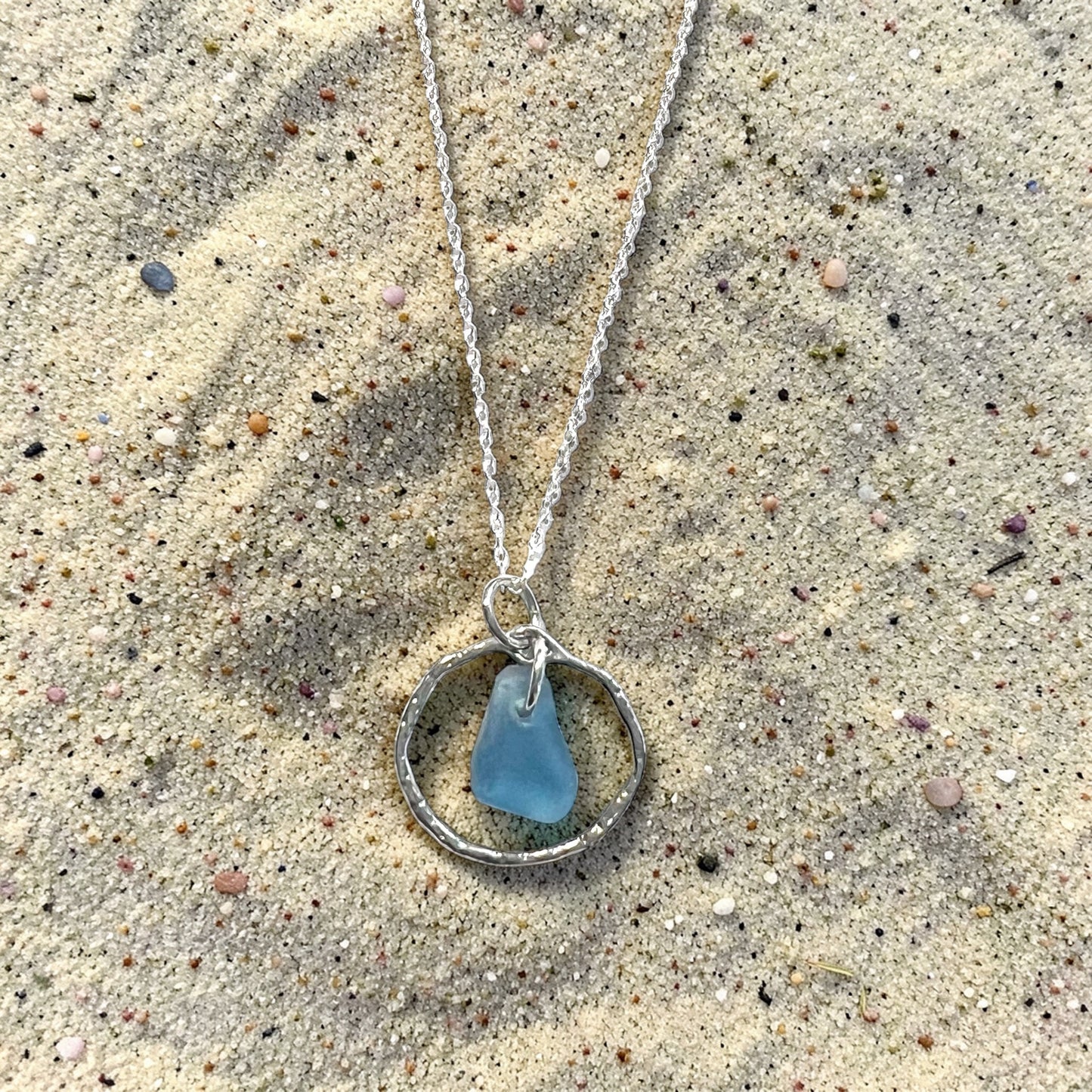 Seaham Sea Glass Dusky Blue Shade Frame Pendant