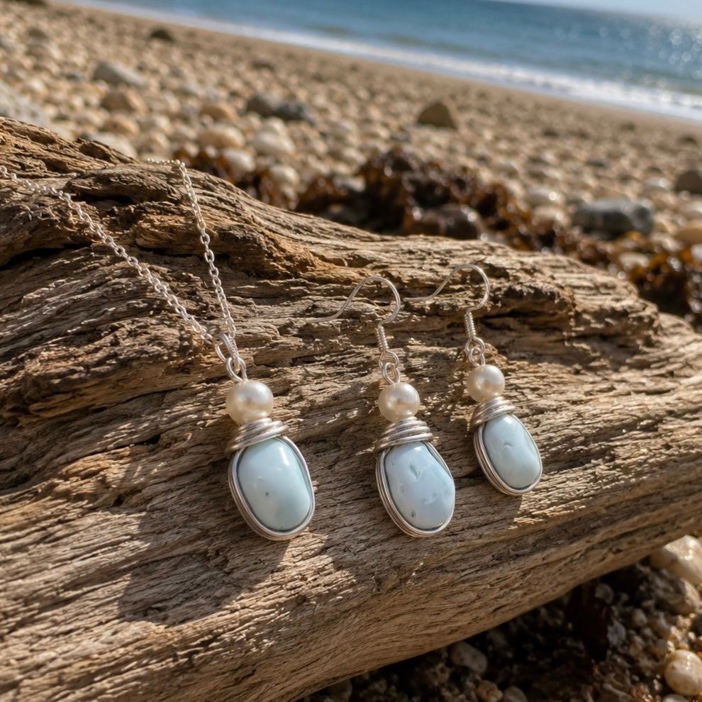 Milky Blue Seaham Sea Glass Jewellery Set