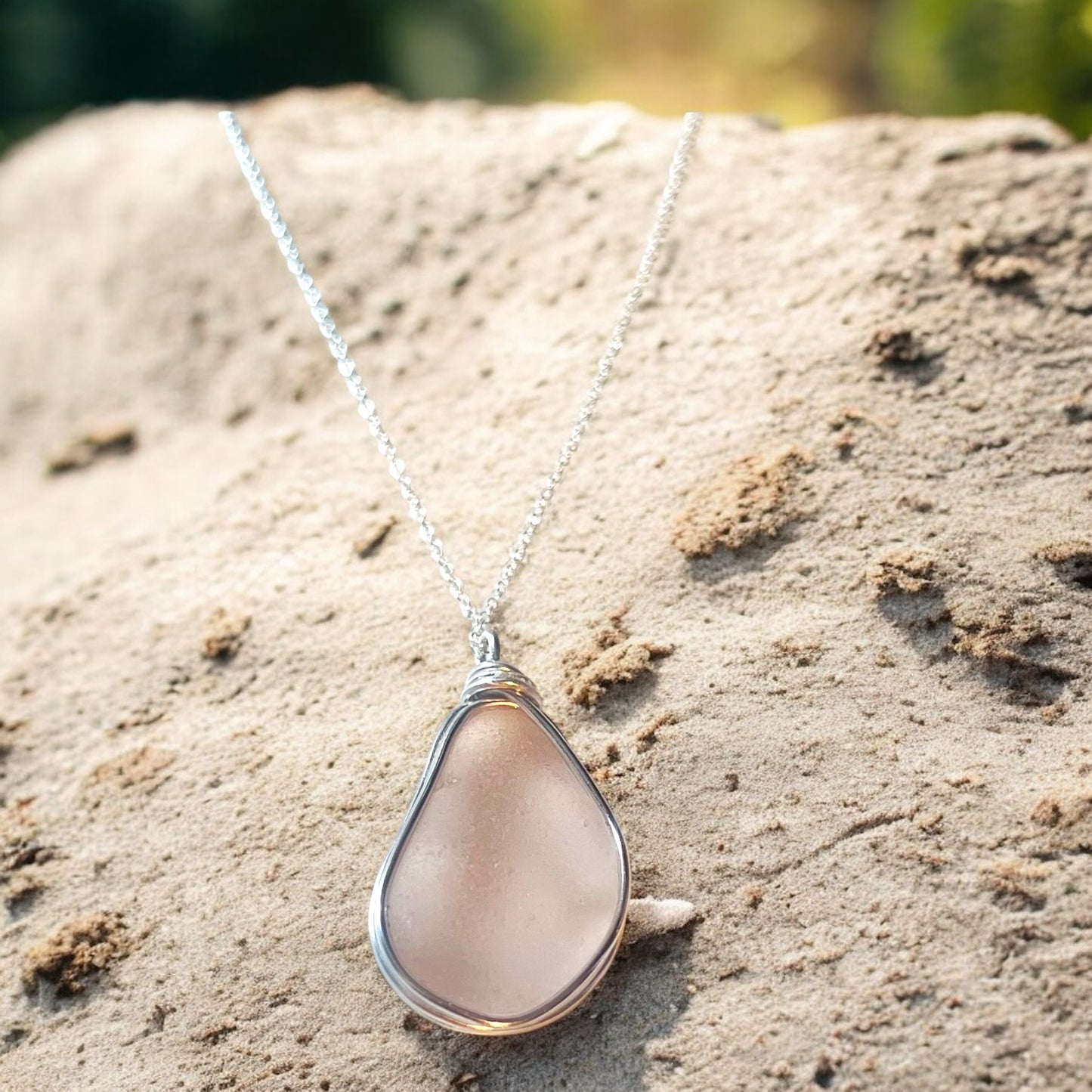 Rare Large Pale Pink Seaham Sea Glass Pendant