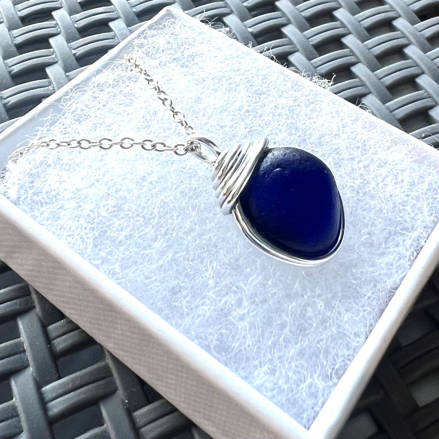 Deep Blue Seaham Sea Glass Pendant