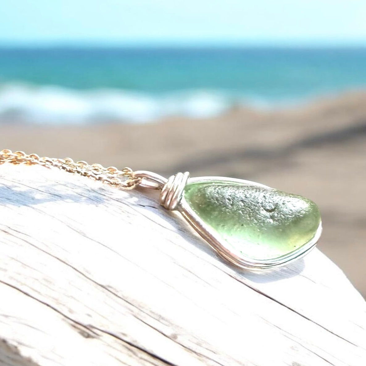 Pale Aqua Green Seaham Sea Glass Pendant
