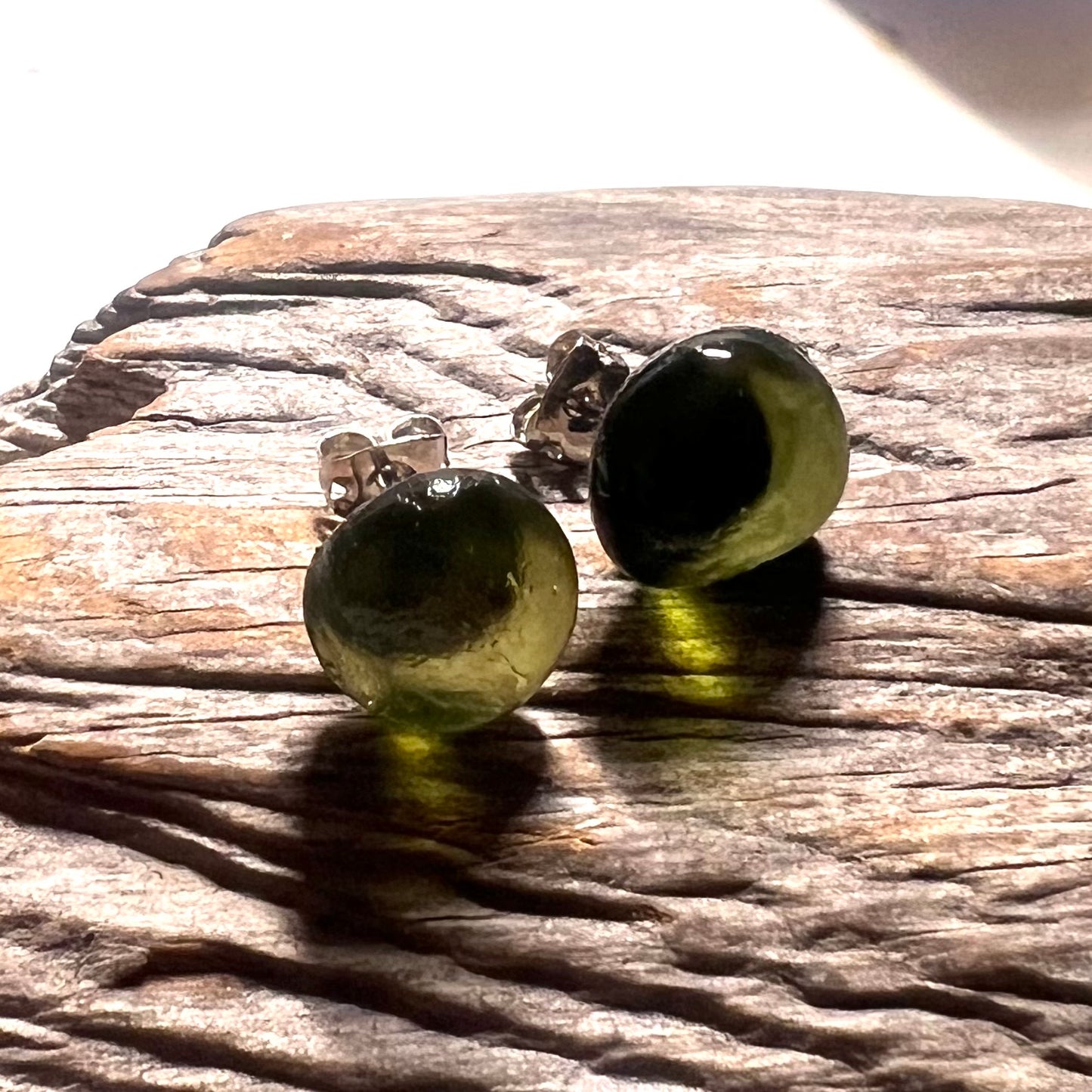 Olive Green Seaham Glass Stud Earrings