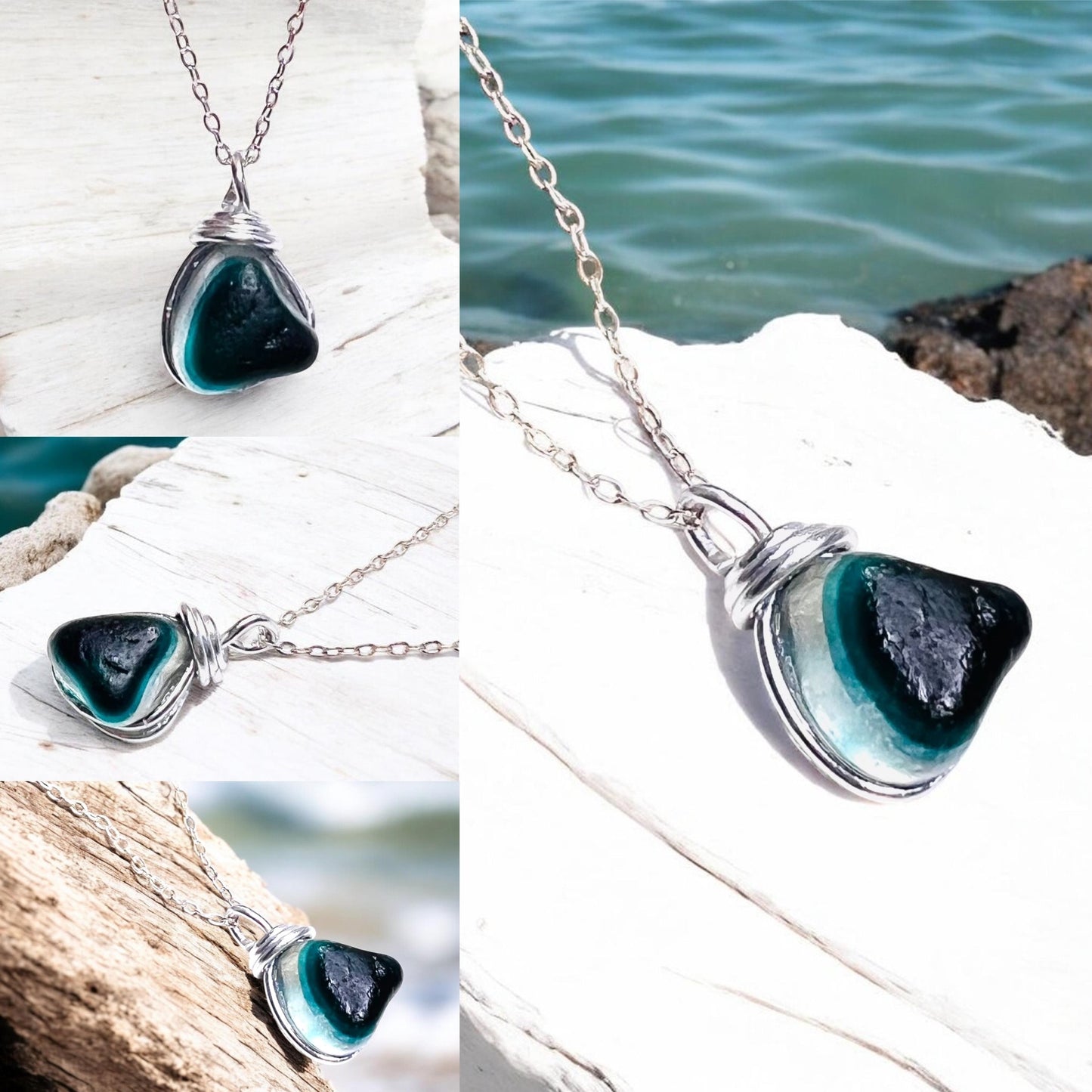 Turquoise Seaham Sea Glass Multi Pendant