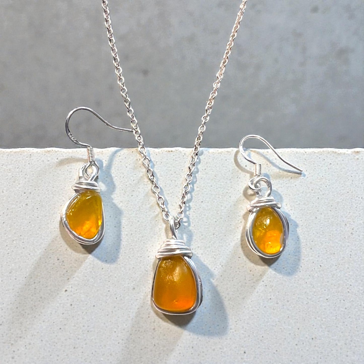 Rare Yellow Seaham Sea Glass Jewellery Set