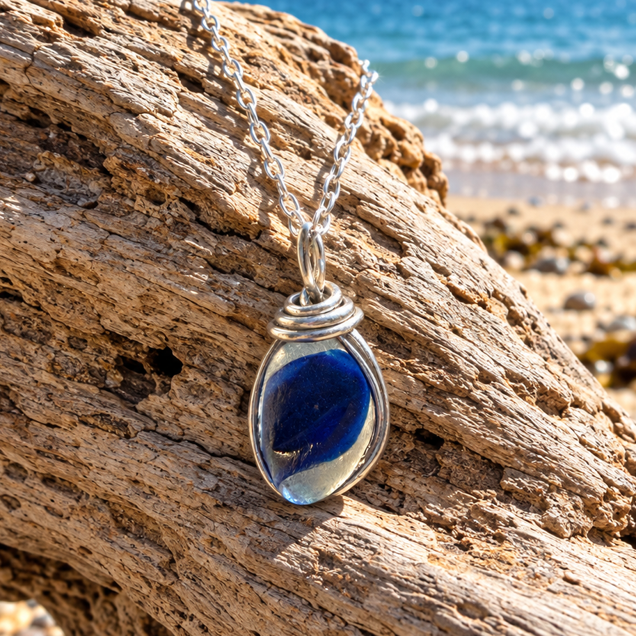 Seaham Sea Glass Multi Tone Blues  Pendant