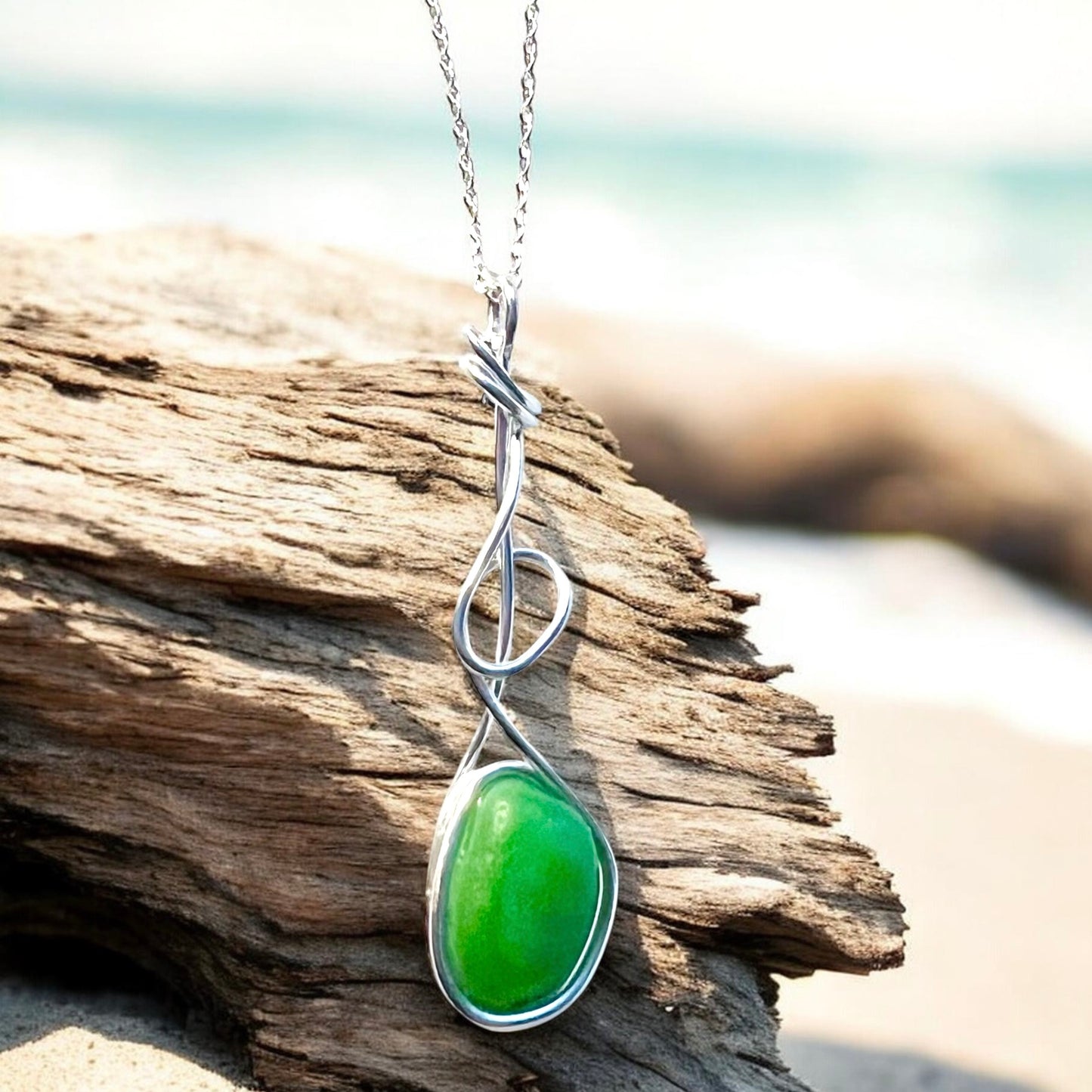 Rare Green UV Reactive Seaham Sea Glass Pendant